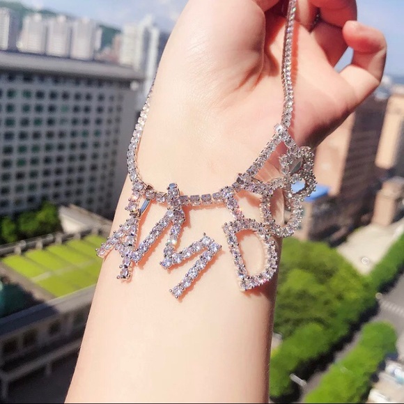 Initial Letter Pendant Tennis Chain - Picture 3 of 4